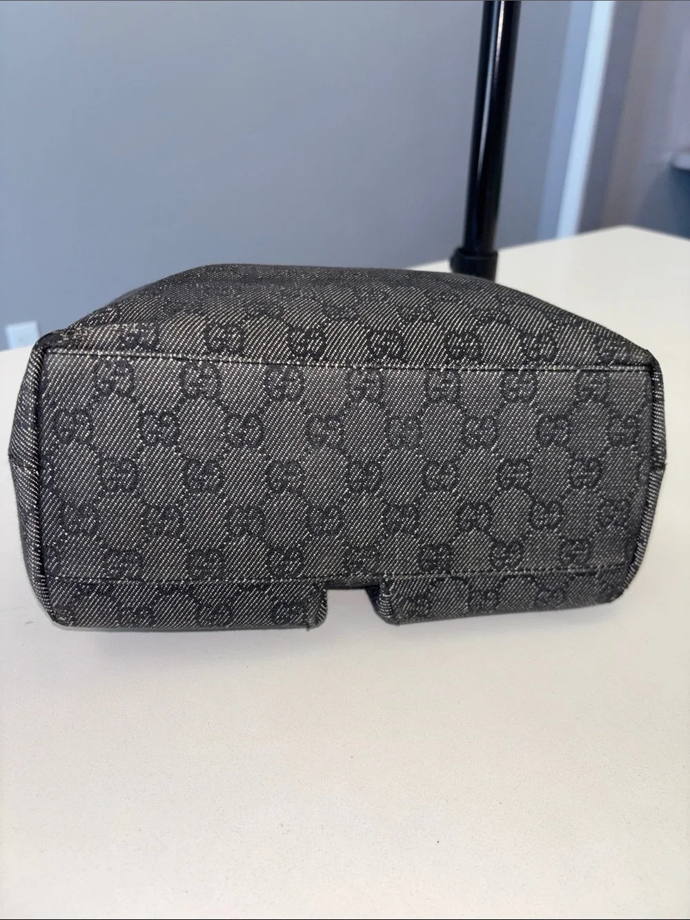 Gucci GG black small Denim Double Pocket top handle Tote